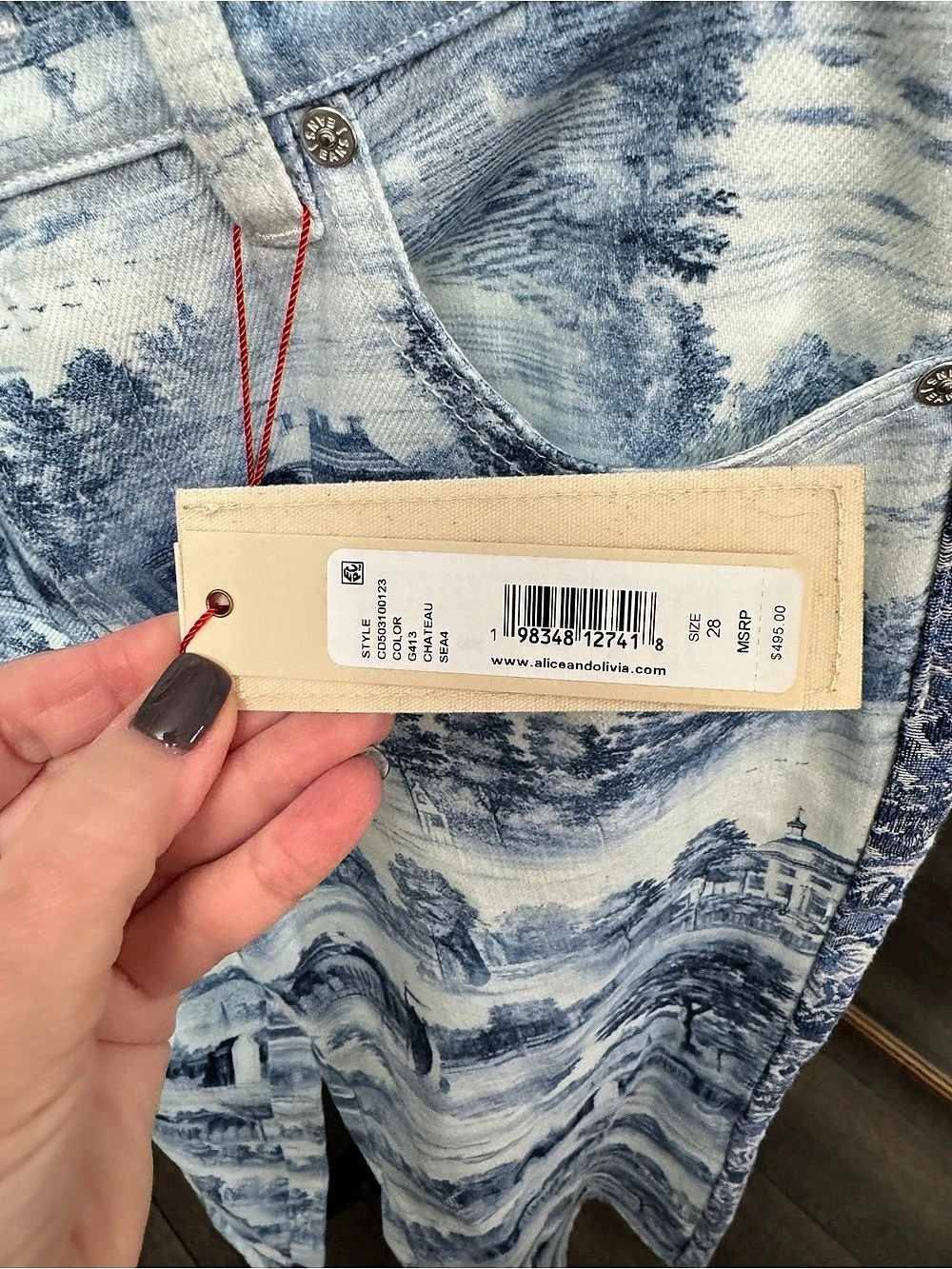 Alice + Olivia 28 Wide Leg Pant Blue & White Waist 28 NWT - Picture 7 of 10